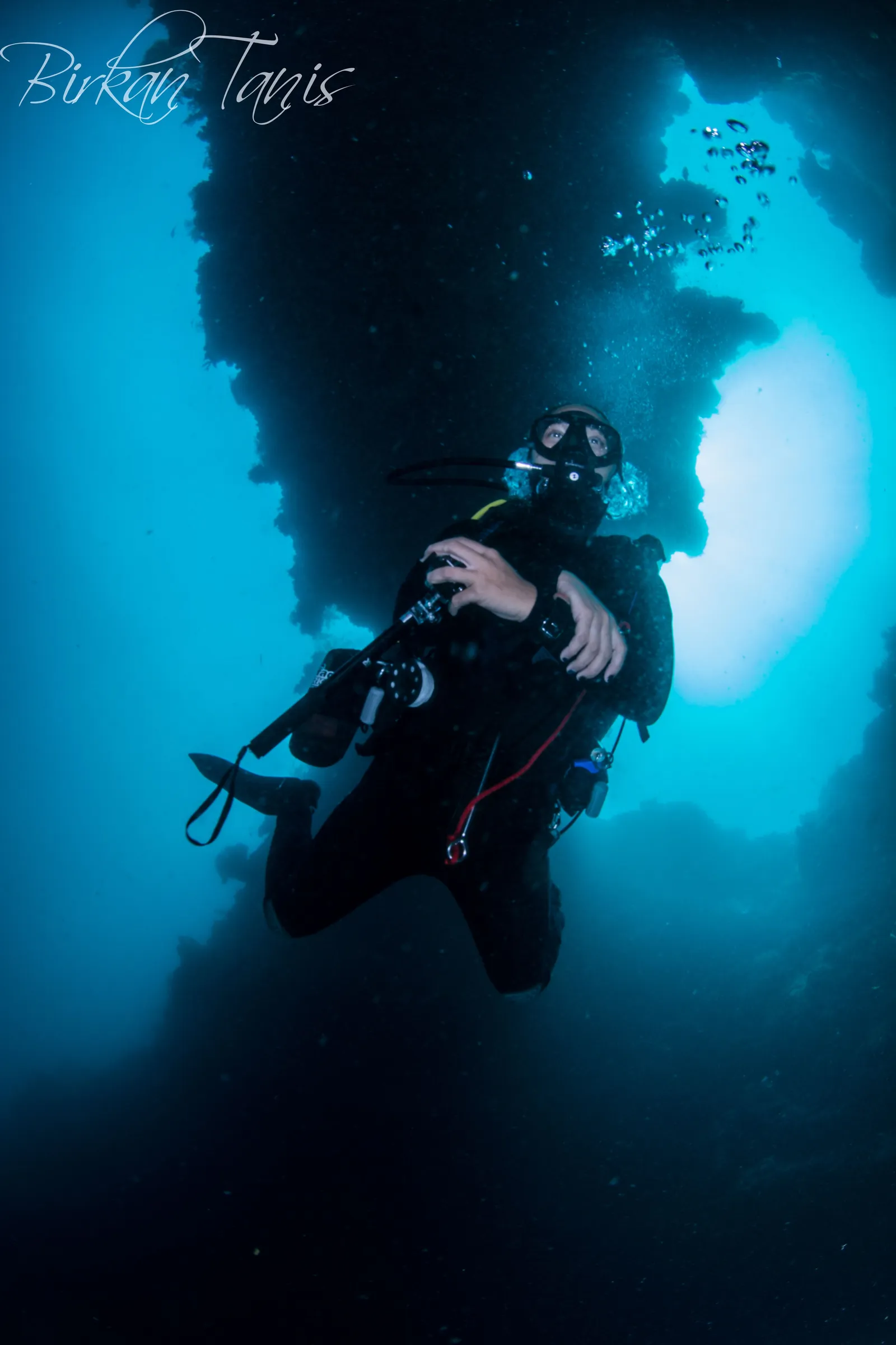 Diver inside a swim-through