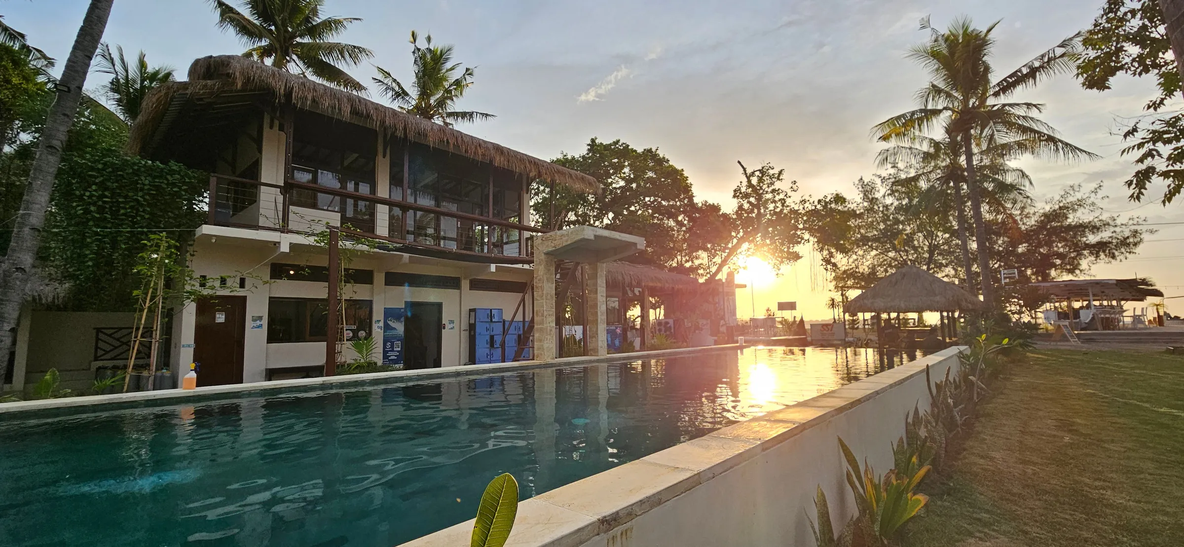 Sunset over the resort pool