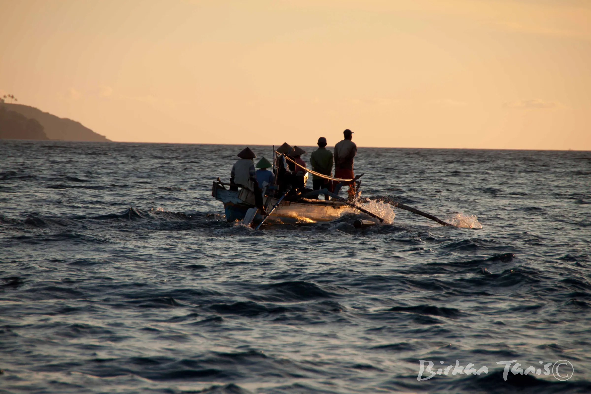 Outrigger on the open sea