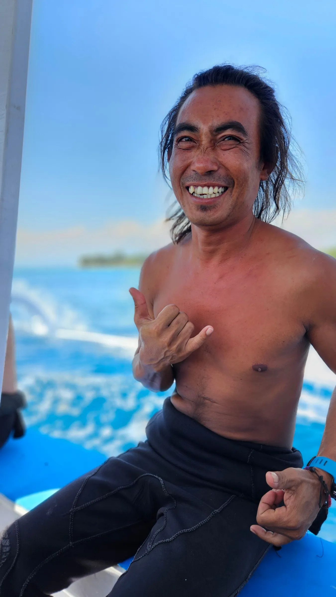Smiling guide on the boat