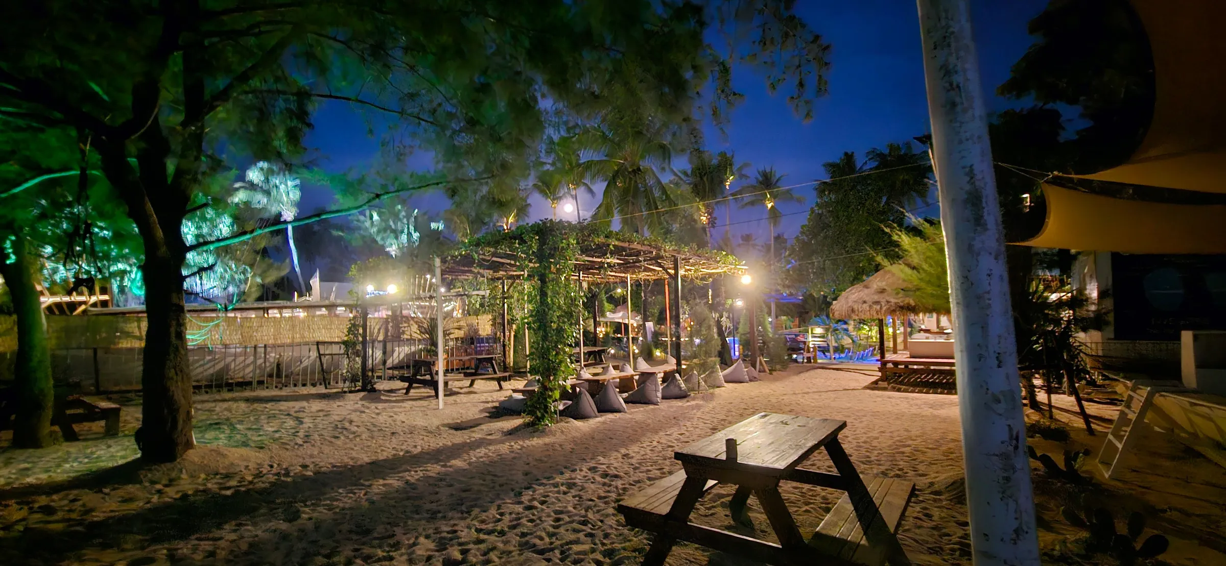 Picnic table under the lights